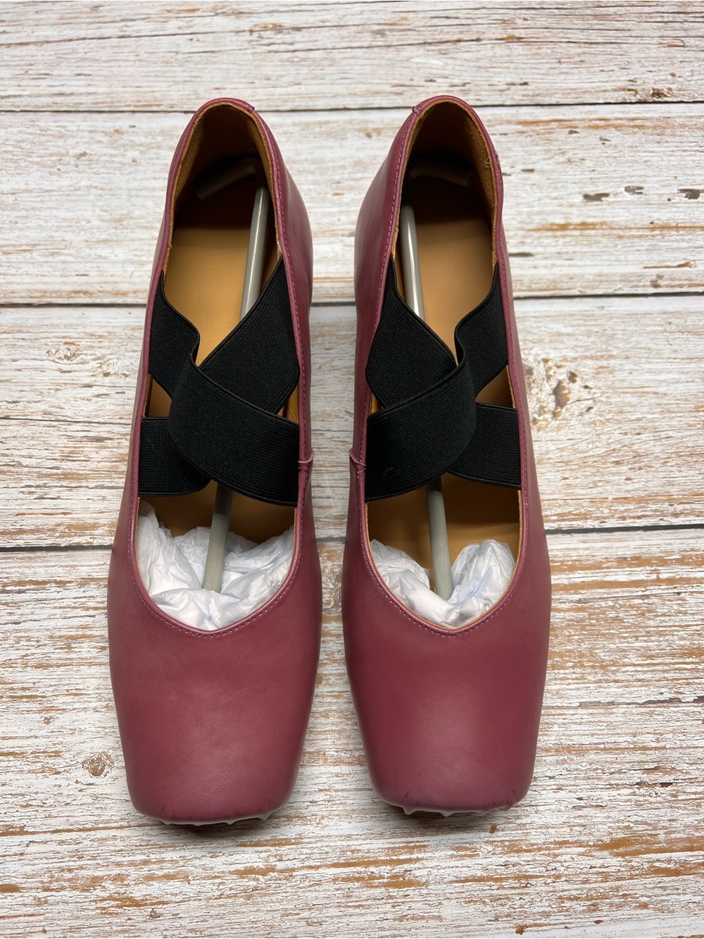Women's Pink Block Heel Leather Pumps with Elastic Strap